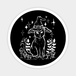 Black Cat, Mushrooms, Foliage, Witchy Gothic Punk Magnet